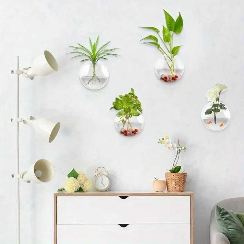 Transparent Glass Vase Wall Hanging Hydroponic Planters Terrarium Fish Tanks Potted Plant Flower Pot Dia 8cm/10cm/12cm