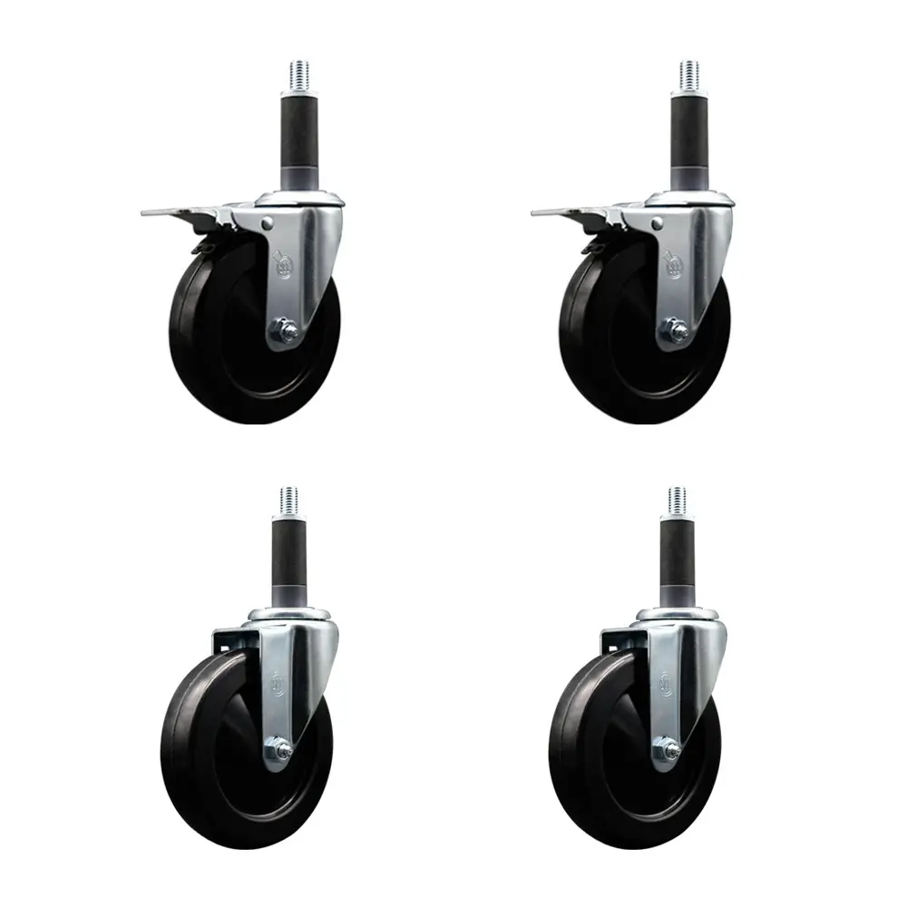 212 MAIN Lockable Furniture Moving Wheel Caster, SCC-EXTTL20S514-HRS-2-S-2-1 Model, Locking Brake Swivel Type, Hard Rubber Expanding Stem, 5x1.25 in. Black Wheels, 1 in. Stems - Set of 4, Lockable Wheels