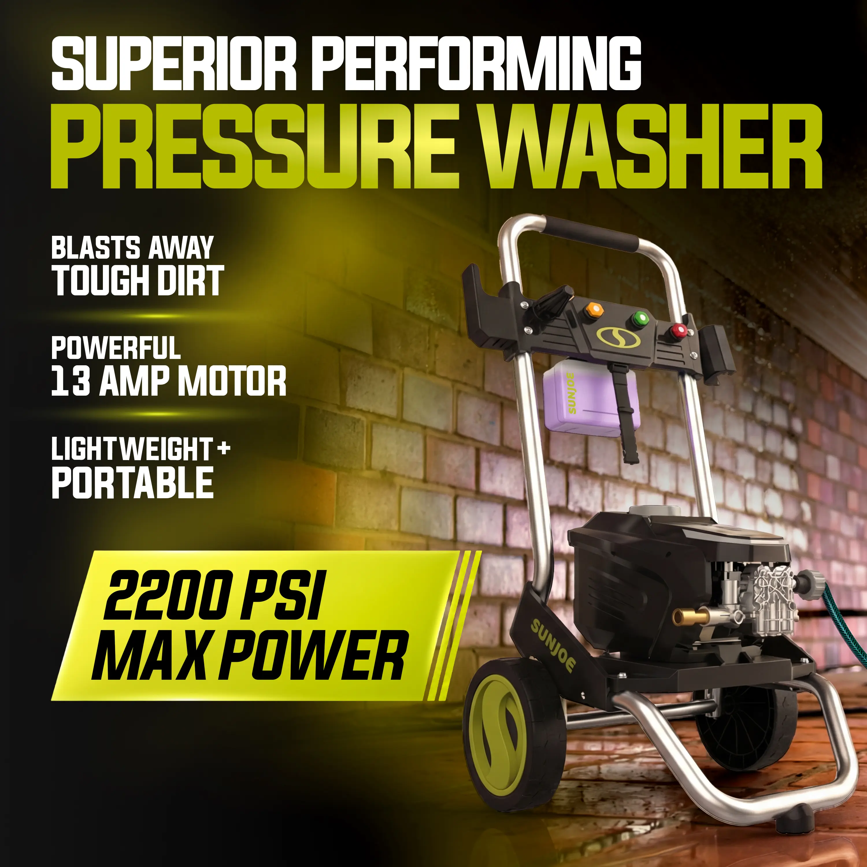 Sun Joe Certified Rated 2200 PSI Electric Pressure Washer | Foam Cannon + Turbo Nozzle | 1.1 Rated GPM | 13-Amp