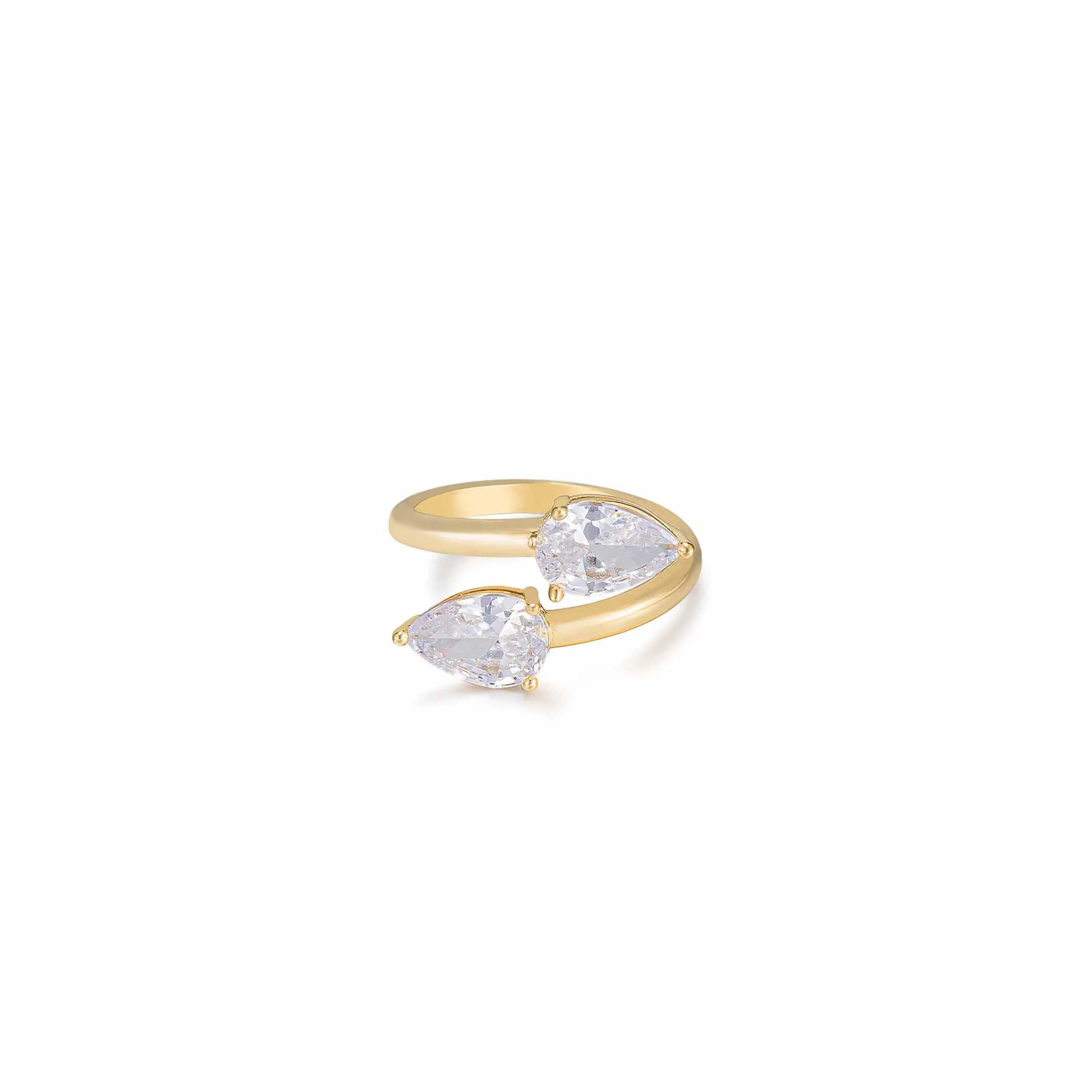 Ettika Crystal Teardrop Wrap Ring 18K Gold Plated Rhodium Plated Brass Cubic Zirconia Elegant Design Clear Accents Sizes 5-8 for Everyday & Special Occasions