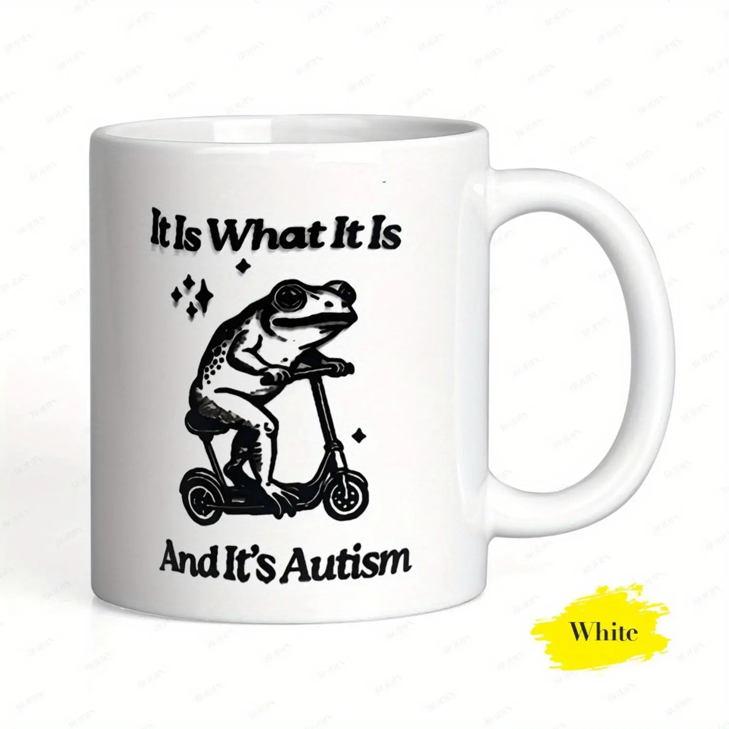 1pc, 11oz Ceramic Coffee Mug with "It Is What It Is And It’s Autism" Frog & Scooter Design, Dishwasher Safe, Autism Awareness & Acceptance Gift for Advocates/Family/Friends, Perfect for Autism-Related Events/Holidays/Parties/Birthdays