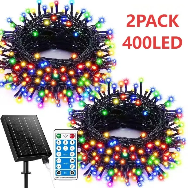 2pack Solar Christmas String Lights, 800 LED Outdoor Waterproof Night Light, 8 Lighting Modes Adjustable, Perfect for Bedroom/garden/patio Decorations