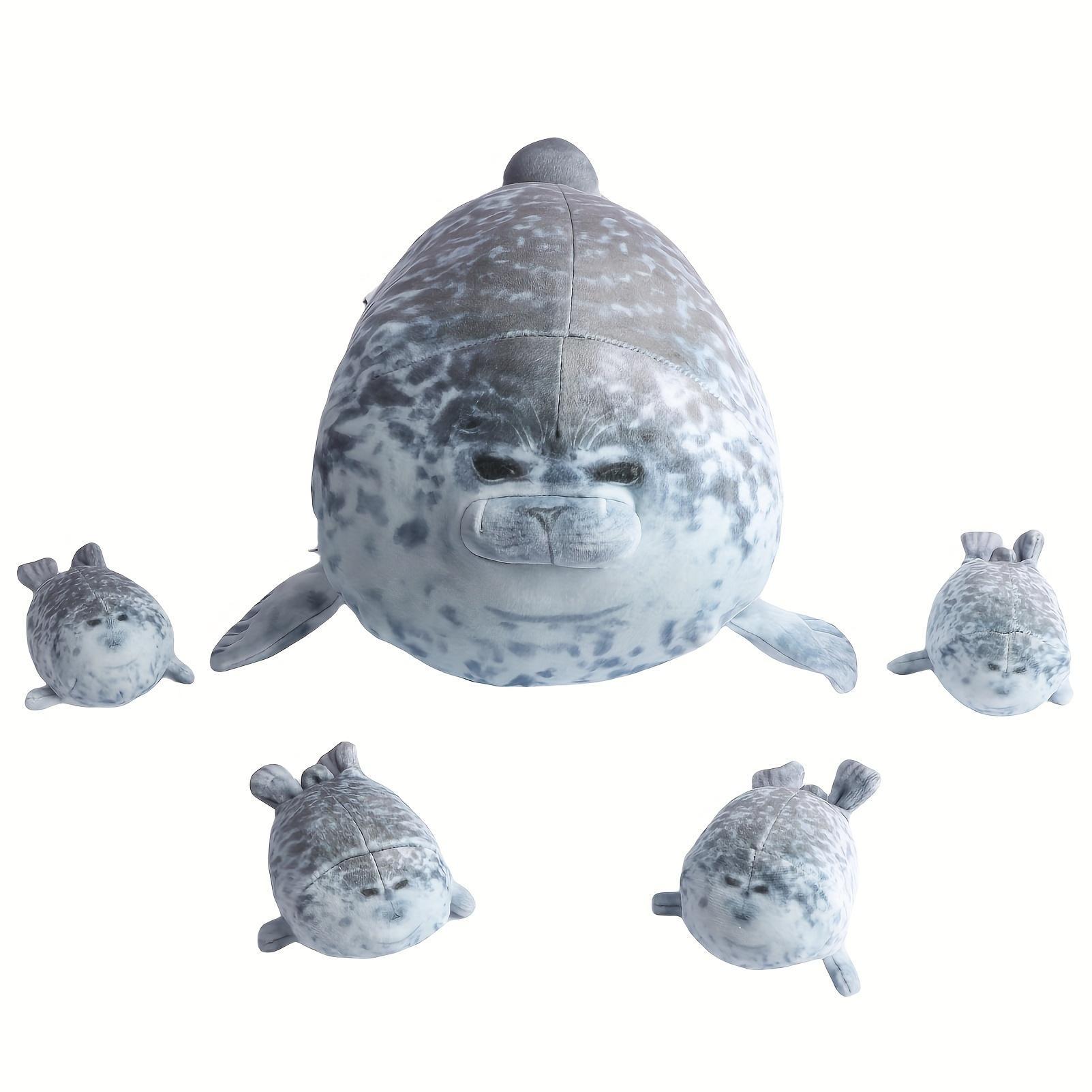 36Cm/14.17In Chubby Blob Seal Plush with 4 Little Seal Plushies in Her Tummy 3D Novelty Sea Lion Gift Present Animal for Girls And Boys