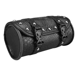 Motorcycle Tool Bag, Universal PU Leather Motorcycle Fork Bag Saddlebag Handlebar Bag Waterproof for Motorcycle Front Forks Sissy Bar Storage Bag with 2 Straps