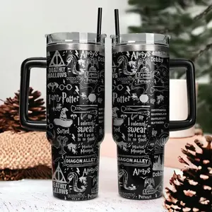 Wizarding World Engraved 40oz Tumbler with Handle, Magical Fantasy Insulated Tumbler, Laser Engraved Stainless Steel Travel Tumbler, Gift for Fans