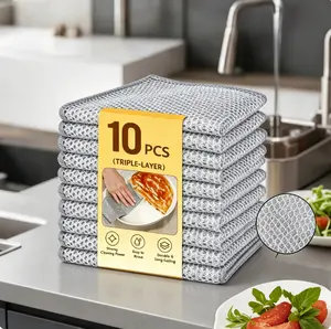 10PCS Non-Scratch Wire Dishcloths, Reusable 2-Layer Metal Cleaning Cloths for Kitchen, Heavy Duty Dishwashing Rags for Pots, Pans, Sinks & Dishes, Wet and Dry Multipurpose Scrubbing Cloth