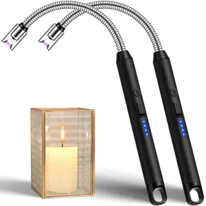ISUNMEA 2 Pack Candle Lighter Windproof USB C Rechargeable Electric Lighters with 360° Flexible Neck & Safety Lock, Windproof Flameless Long Lighters Matches for Candle, Grill, BBQ, Camping, Gas Stoves