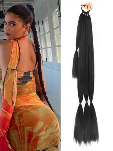 Black/Burgundy Long Braided Ponytail Extension with Scrunchie, Wrap-Around Straight Hair, Natural Soft Synthetic Hair for Women, Versatile Styles, 26inch/30inch/34inch, 1 Piece, Perfect for Christmas, New Year, Carnival, Music Festivals.