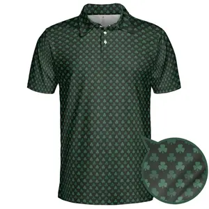 St Patricks Day Polo Shirts for Men Dark Shamrock Print Moisture Wicking Short Sleeve Golf Top