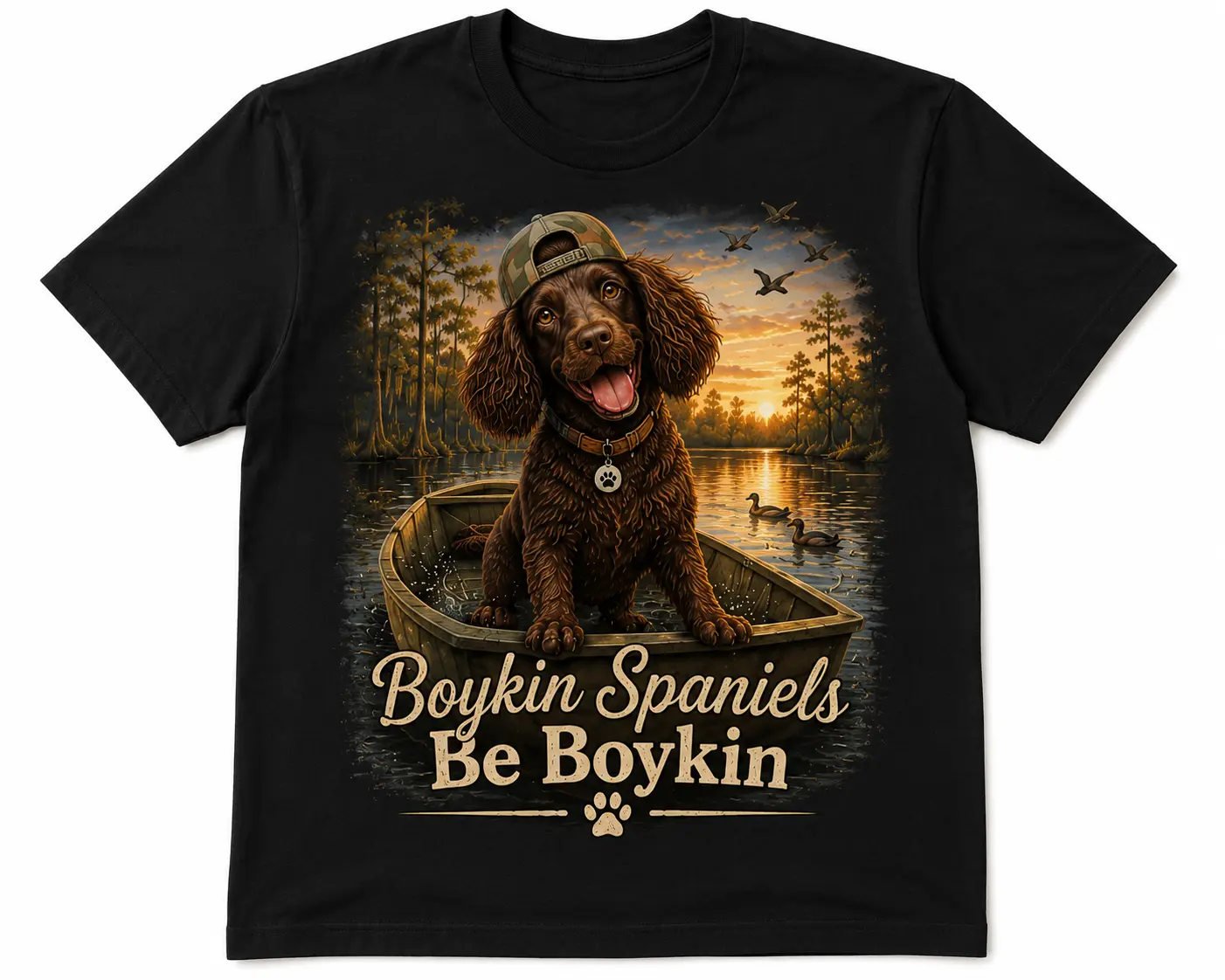 Boykin Spaniel T-Shirt — "Boykin Spaniels Be Boykin" Cute Fishing Dog Tee