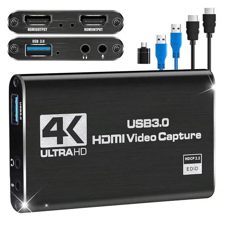 4K Video Capture Card, 4K 1080P 60FPS Video Game Capture Card for OBS Game Capture, Audio and Video Capture Card, Compatible with PS4, PC, OBS, Cameras, and PC Accessories