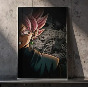 Kakaroto Black Rosé DBS Anime Wall Art Poster - Premium Framed Metal Print with Manga Panels - High Definition Vibrant Decor for Gamers & Otaku Bedroom Aesthetic Gift