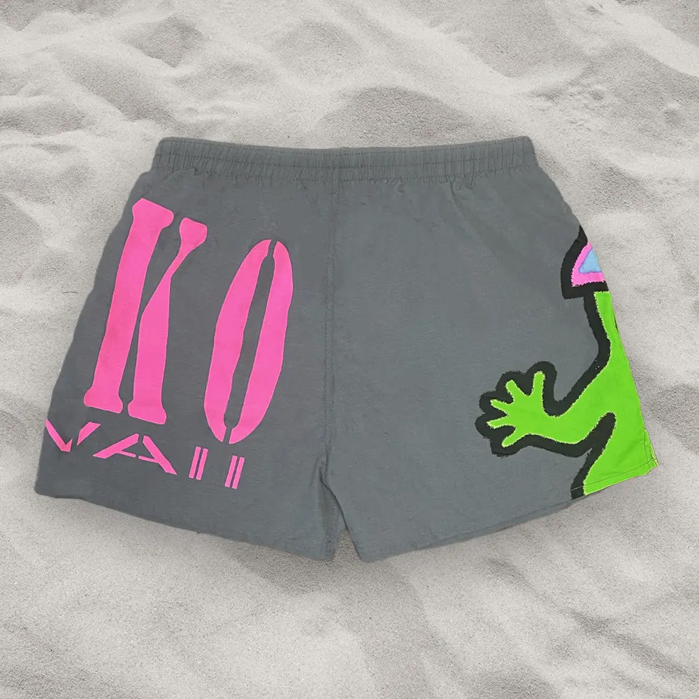Gecko Hawaii Iconic Volley Grey Unisex Mesh Shorts with Original