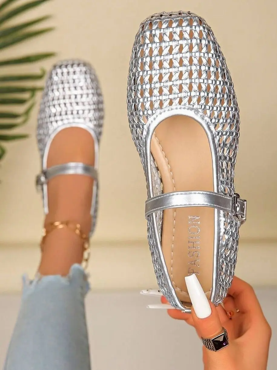 Women's Summer New Fashion Flat Shoes, Hollow-Out Buckle Design, Comfortable Wear, Suitable For Travel, Vacation, Mother's Day, Ballet