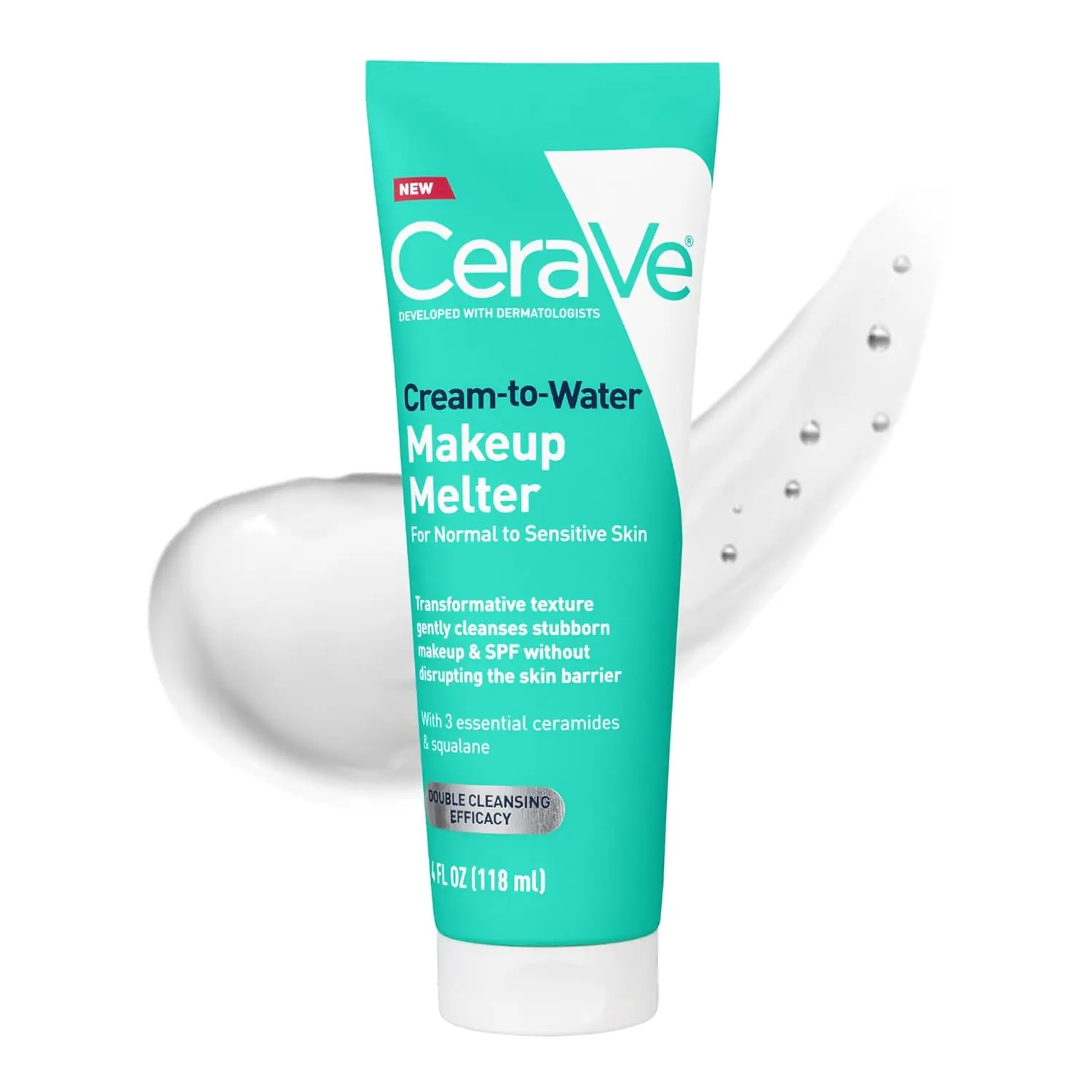 CeraVe Cream-to-Water Makeup Melter with Squalane & Ceramides, Facial Cleanser for Makeup Removal & Double Cleansing & 48h Hydration, Fragrance-Free, Safe for Sensitive Skin, 4 oz