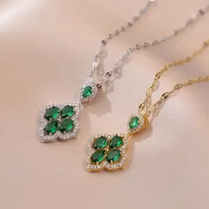 18K Gold Plated Clover Collar Necklace For Women North Star Necklaces long pendant statement Gold Emerald Charm Birthstone Anniversary Jewelry for Her, Birthday Necklaces for Mother Wife Grandma BFF