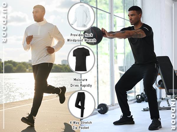 RPOVIG Men's Tracksuit Sweatsuits 3 Piece Quarter Zip Pullover Men Long-Sleeve T-Shirts Pants Athletic Hiking Camping Jogger Outfits