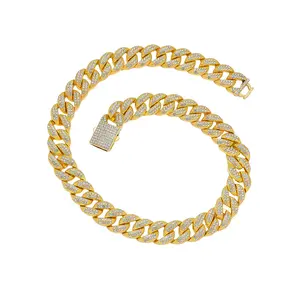 16mm   Thickened  Bracelet Hip Hop Street Fashion Accessories Vintage Miami   Men's Gift iced cuban     gold-plated solid silver Unisex   Set Stainless Steel Icicle Clasp  Necklace ring link sterling waterproof link  anklet Chain Cross diamond jewelry