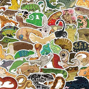Reptile Pattern Sticker, 50pcs/set Cute Reptile Animal Sticker, Self Adhesive Decor Paper, Decor Sticker for Gift Greeting Card Water Bottle Laptop Phone