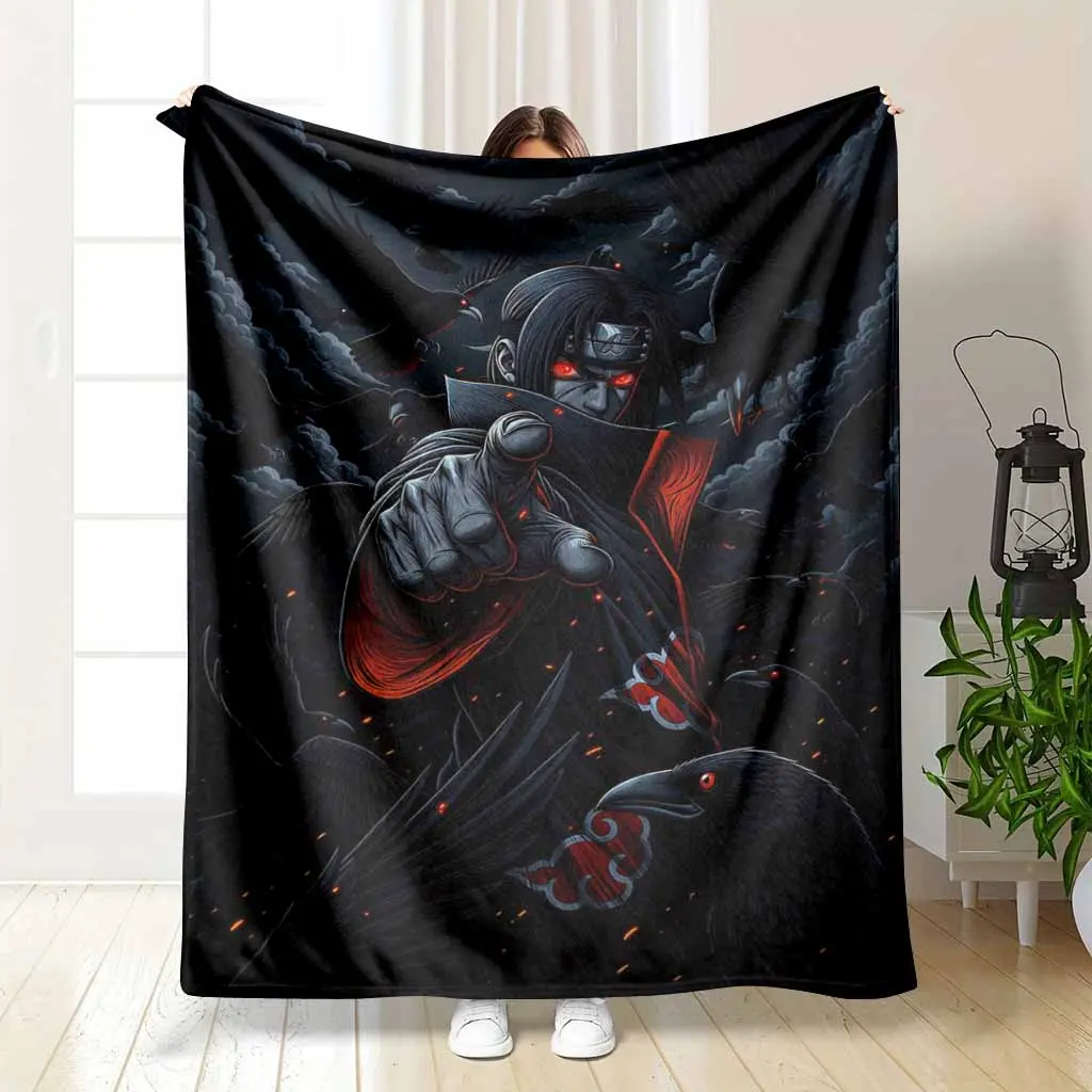 Dark Raven Ninja Flannel Blanket Mysterious Warrior and Crow Pattern Soft Cozy Warm Lightweight Plush Throw Perfect for Bedroom Sofa Office Gaming Room Halloween Gift and Home Decor Use