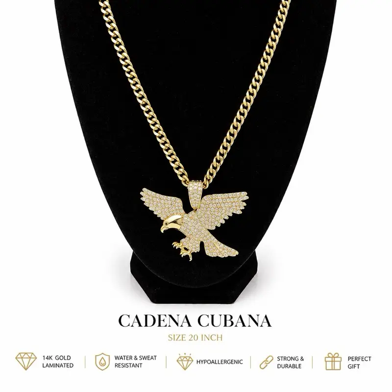 Xuping Oro laminado -Cadena cubana de 20inch de largo y  dije con circonias