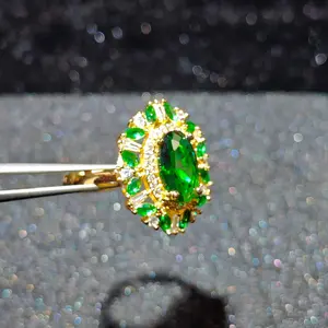 Vintage Emerald Double Halo Gold Statement Ring