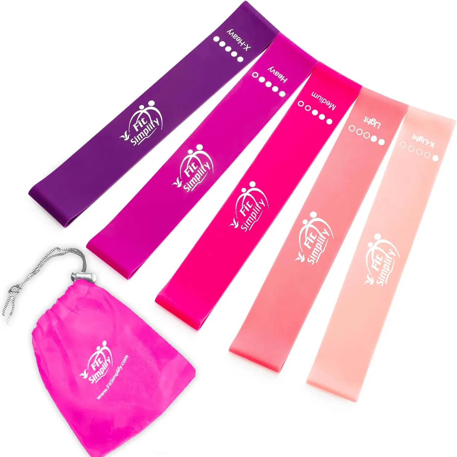 Fit Simplify 5-Piece Resistance Loop Exercise Bands Set with Instruction Guide and Carry Bag