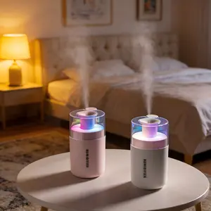 New Mini Humidifier for Bedroom Car Office Desktop Home Use, Large Capacity USB Humidifier with Seven Color Atmosphere Light