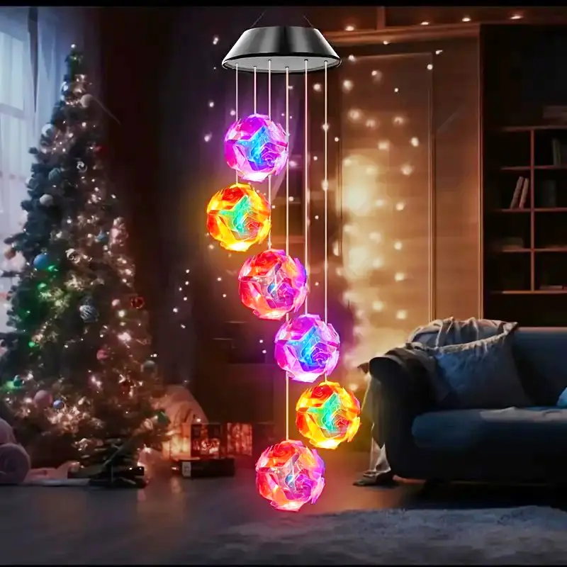 Waterproof Colorful Solar Wind Chime Light, 6-LED Rose-Shaped Design, Light Sensor Control, No Remote, Outdoor Garden Lawn Chandelier, Ideal for Garden, Patio, Holiday Gift, Outdoor Solar Lights, Pathway Lights