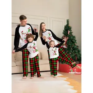 Christmas Family Set Long Sleeve Top & Casual Pants, Soft Holiday Sleepwear, Party & Daily Wear, Fitted Parent-Child, Fall Winter