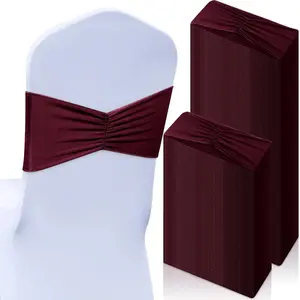 100 Pcs Spandex Chair Sashes Bows Bands Slider Sashes for Chair Covers Elastic Bands Ties Ribbon Decorations for Wedding Events Birthday Banquet (Burgundy)