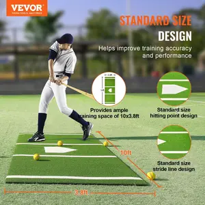 【Summervibes】VEVOR Baseball Softball Hitting Batting Mat, 10' x 3.8' Indoor/Outdoor Softball Mat, Lined & Foam Backing Anti-Slip Anti-Fade Softball Training Aid, Portable Practice Mat with Tightening Rope, Green