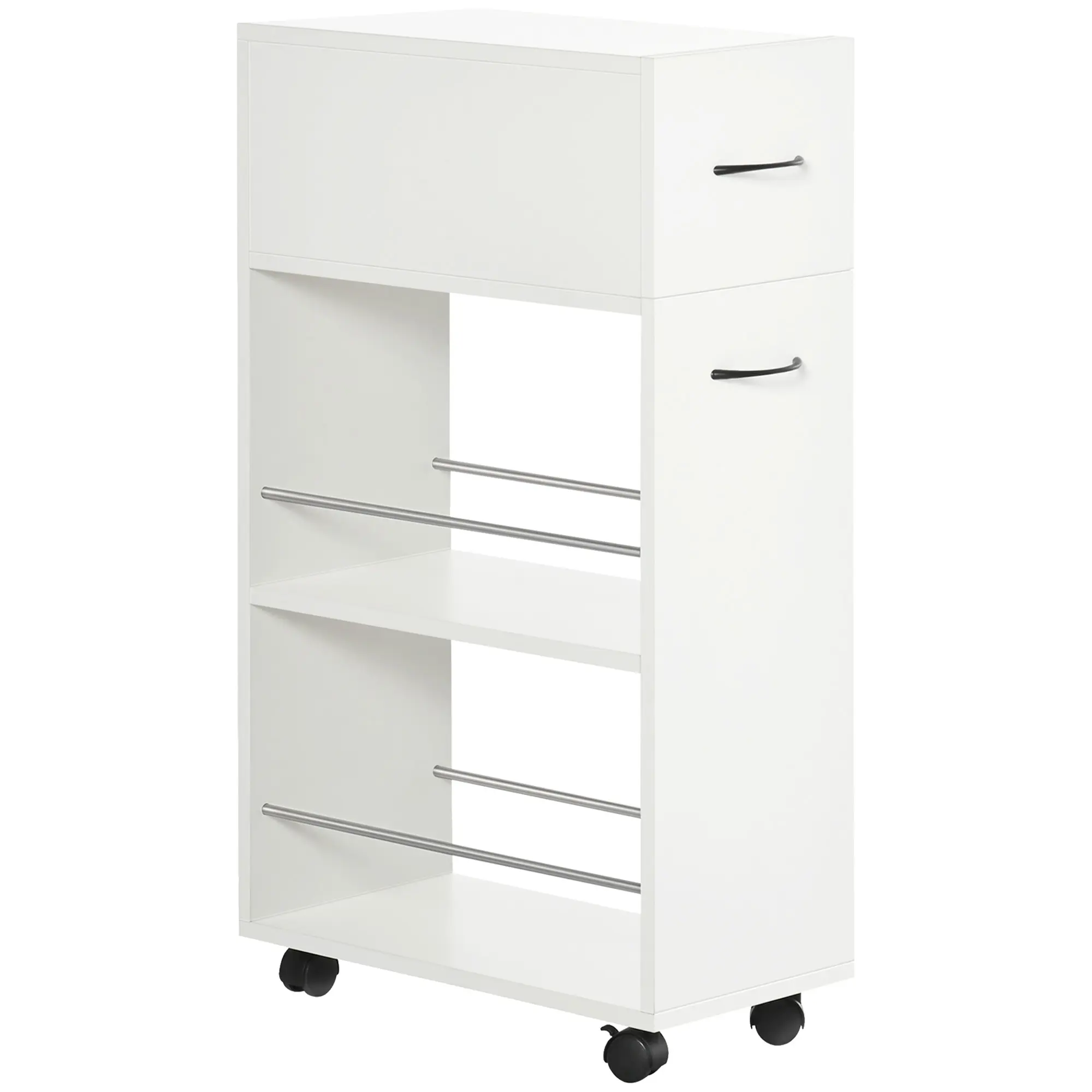 HOMCOM 3- tier Slim Storage Cart, Rolling Narrow Kitchen Cart on Wheels for Small Place, Slide Out Side Utility Cart for Bathroom, Laundry