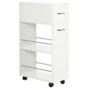 HOMCOM 3- tier Slim Storage Cart, Rolling Narrow Kitchen Cart on Wheels for Small Place, Slide Out Side Utility Cart for Bathroom, Laundry