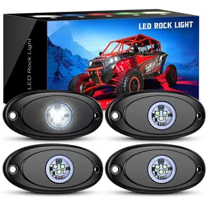 LED Rock Light 4PCS Underglow Wheel Well Pods Waterproof Exterior Underbody Roof Rack Side Lamps for Car Truck Pickups ATV UTV SUV Motorcycle Boat, White Color Multicolor Waterproof LED Rock Lights Kit
