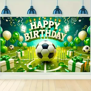 Soccer Ball Pattern Birthday Background Banner, 1 Count Football Themed Birthday Party Decoration, Photo Background, Home Decoration, Wall Decoration, Ornaments, Party Decorations Banners