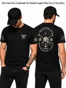 U.S. Navy No Quarter Given T-Shirt, Independence or Death Skull Anchor Graphic Tee, Military Patriotic Shirt for Sailors & Veterans | Menswear & Underwear - Men's Tops - T-shirts - Men's Short-sleeve T-shirts