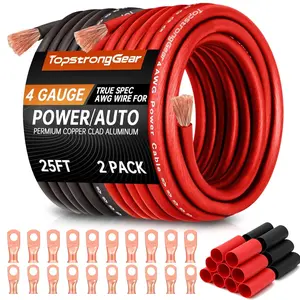 4 Gauge Wire for Automotive Power Ground, Car Audio, Car Amplifier, RV, CCA Automotive Battery Cable Wiring Kit, 25FT Each Black/Red with 20PCS Lugs and 20 Heat Shrink Wrap