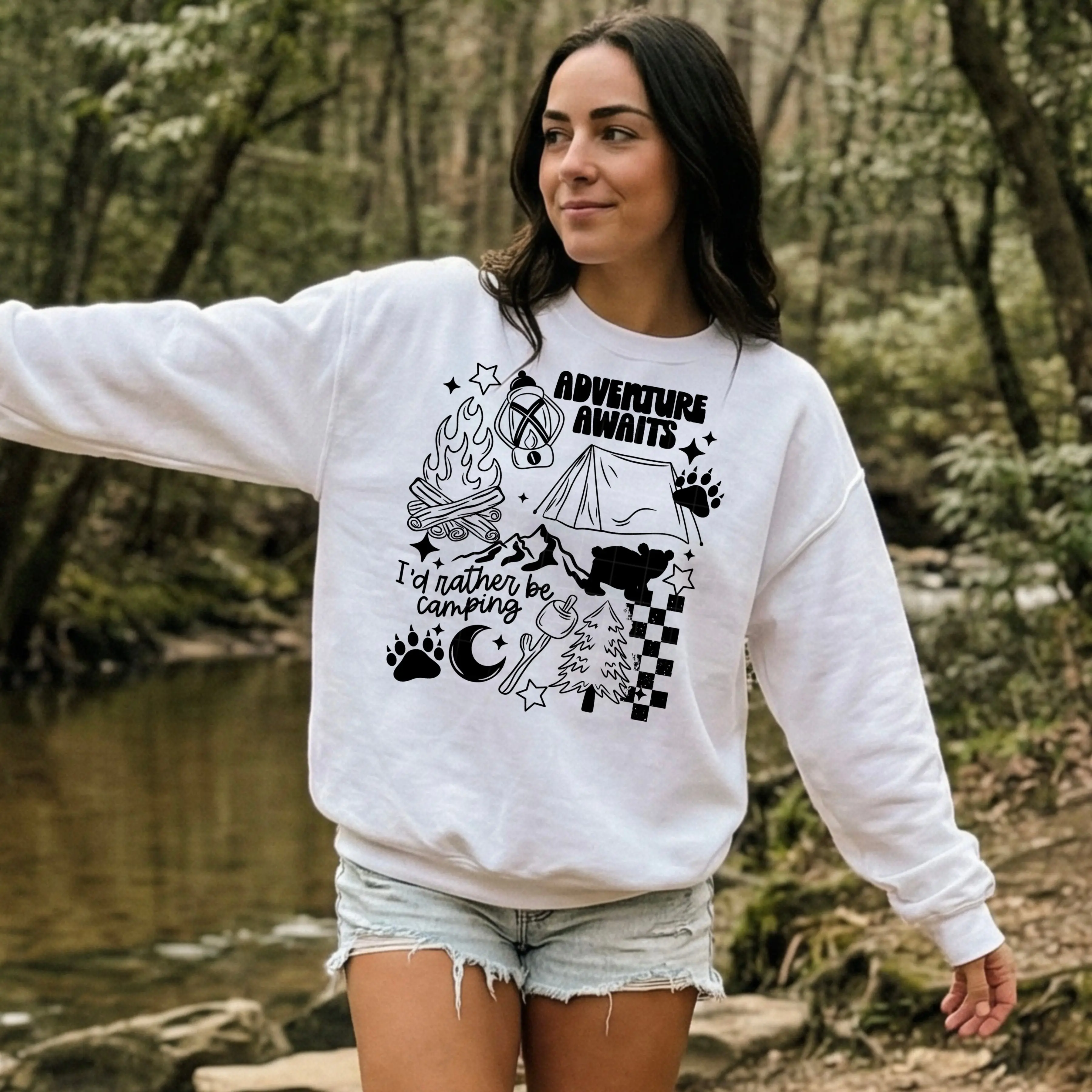 Adventure Awaits Camping Sweatshirt | I'd Rather Be Camping Crewneck | Outdoor Adventure Graphic Sweatshirt | Campfire Camping Pullover | Hiking Lover Gift | Cozy Camper Sweatshirt 🏕️🔥🌲