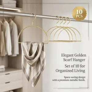 10PCS Premium Golden Stainless Steel Scarf Hangers, Space-Saving Closet Organizers, Smooth Fabric-Safe Hangers for Scarves, Belts & Accessories
