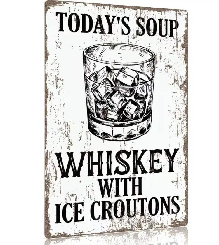 12x8 in Vintage Sketch Aluminum Whiskey Wall Sign - Corrosion-Resistant, Waterproof, Funny Quote Novelty Decor, Indoor/Outdoor Home Bar Signage, Man Cave Gift, Rustic Farmhouse Home Supplies Plaque