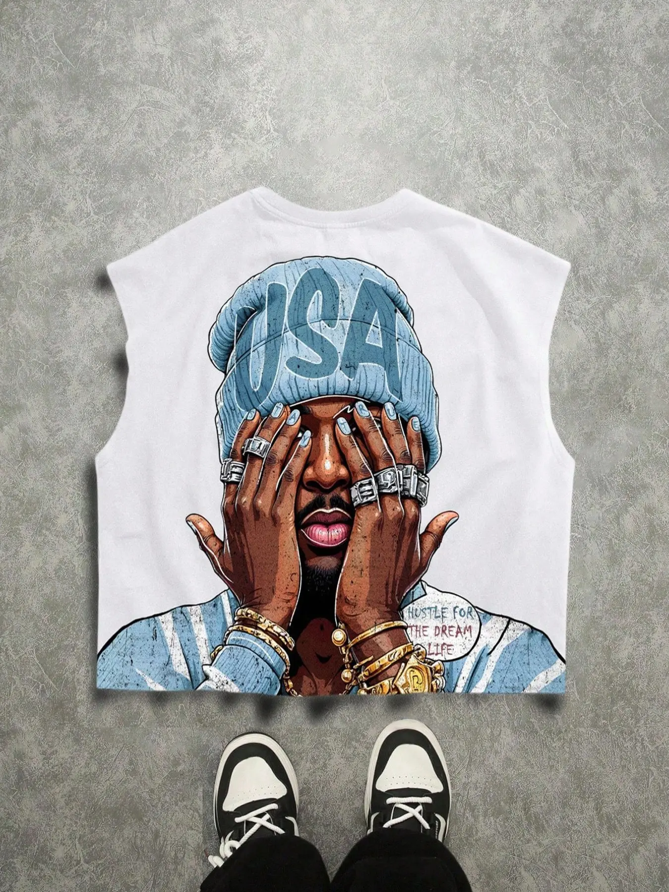 USA figure print vest loose Relaxed Fit unisex rapper print geometric men's summer new American retro European Streetwear vest casual Y2K, Menswear