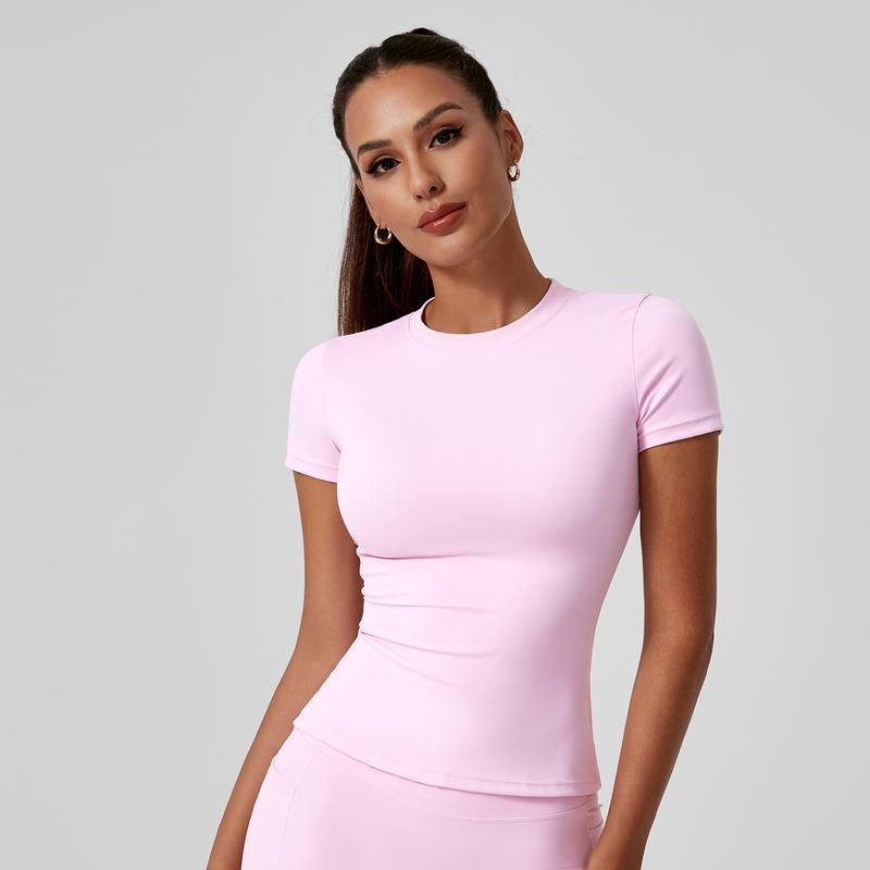 TimeOFF 5-Piece Solid Sports Tee Set Round Neck Slim Stretchy Ideal for Yoga Gym Workouts Women's Athletic Wear Sporty Style Clothes gym shirts workout tops oversized gym shirts Fitness Outfit