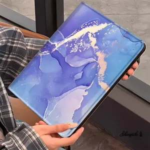 Aesthetic Blue Purple Gold iPad Case  Fluid Art Marble Design iPad Book-Style Case for iPad Pro 2022 2021 2020 2019, Full Protection and Pen Slot for Office and School Use, Perfect Gift for Family and Friends