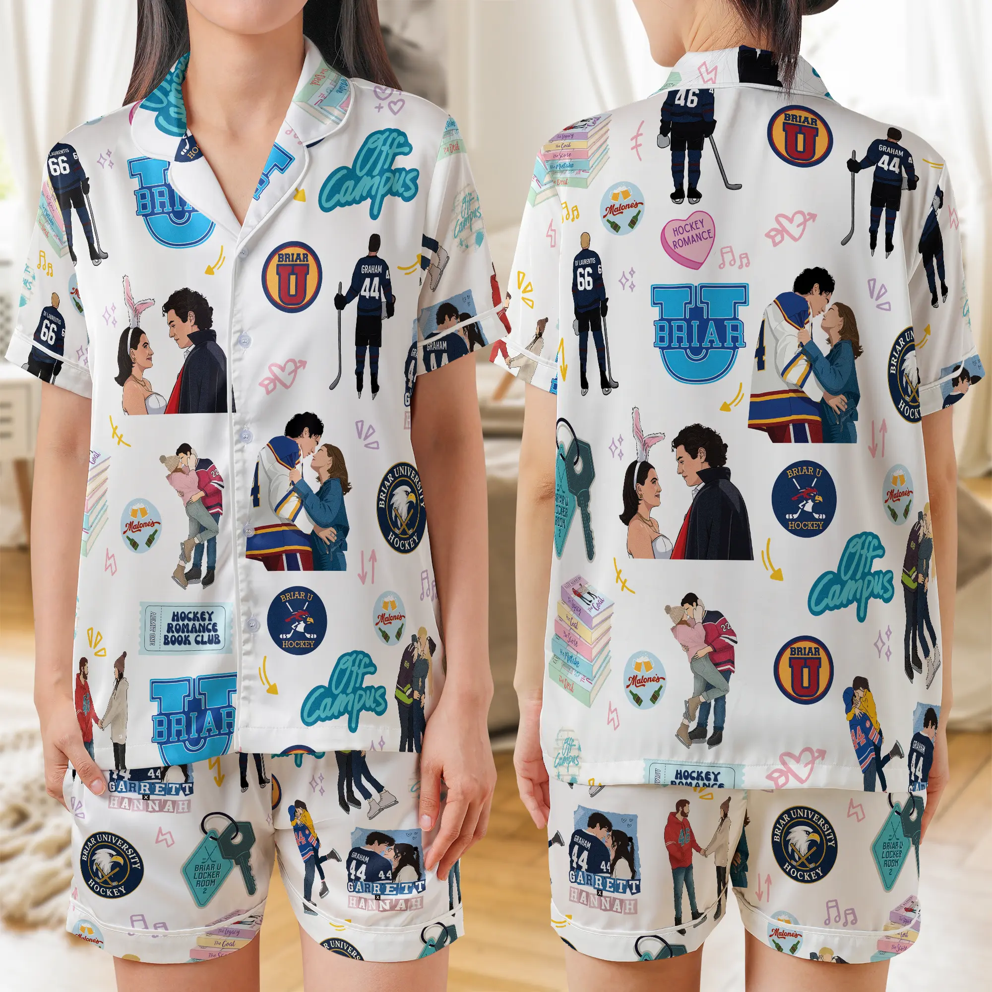 Hockey Romance Satin Pajama Set, Briar University Sleepwear, Off Campus PJs, Bookish Loungewear