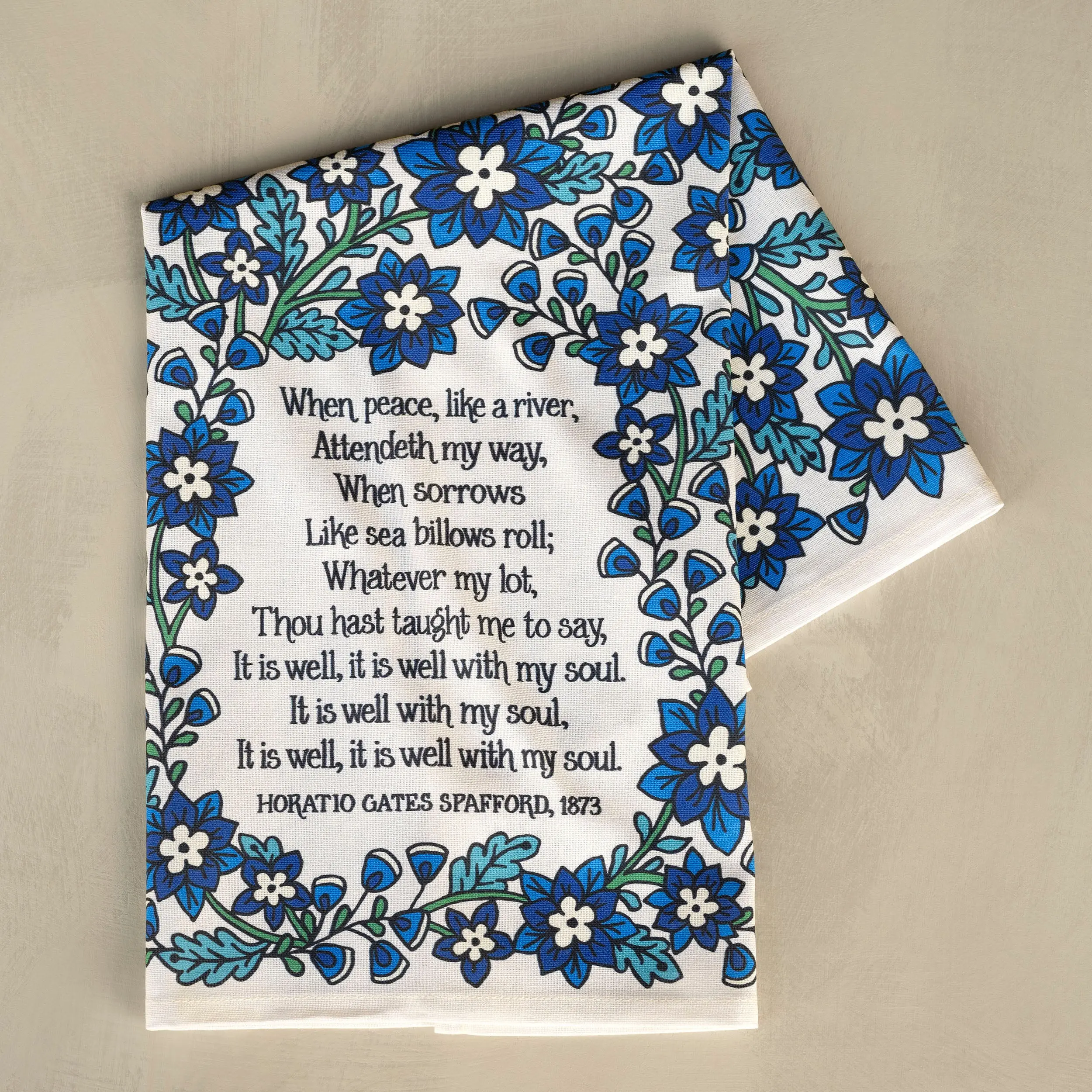 It Is Well Floral Hymn Tea Towel - Full Color