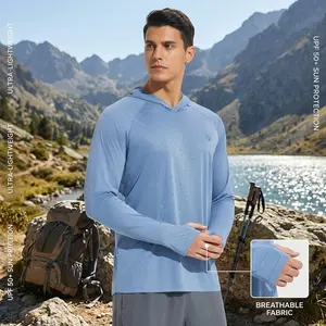 Men's UPF 50+ Sun Protection Hoodie Shirt - Long Sleeve UV SPF Rash Guard Lightweight Quick-Dry Fishing Swimming T-Shirts for Outdoor Activities Beach Surfing Hiking Comfortable Breathable Fabric