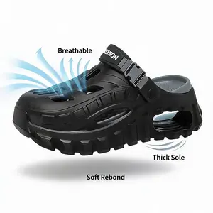 Men's Summer Closed Toe Slippers Thick Sole Height Increasing Sandals Breathable Hollow Outdoor Shoes for Teen Boys Casual Walking Driving Non Slip Slides Makapal Makapal Makapal Makapal