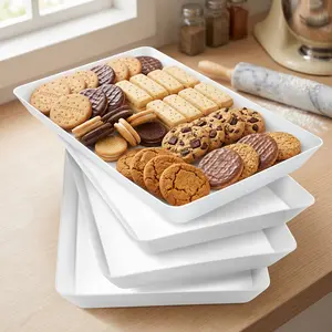 Serving Tray Set 4PCS Reusable Plastic Food Serving Platters for Snacks Fruit Party BBQ Kitchen Organization