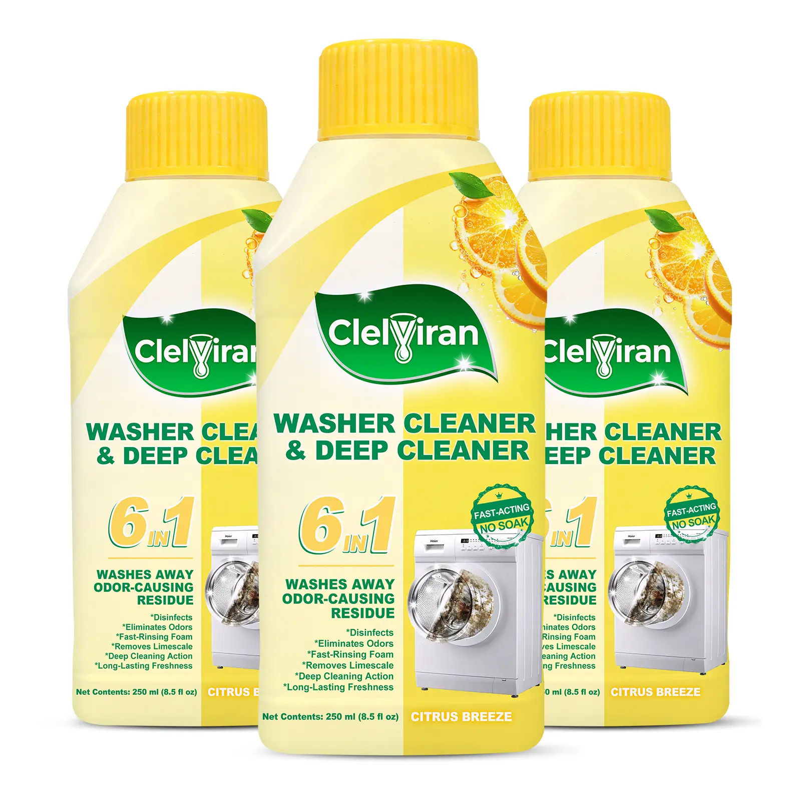 Clelviran Washing Machine Cleaner Liquid, 6-in-1 Washer Cleaner and Descaler for HE and Front Load Washers, Helps Remove Odor-Causing Residue and Buildup
